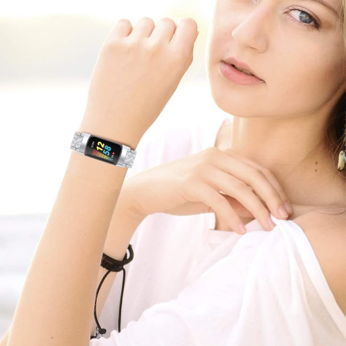 Bracelets pour charge 5 de Fitbit, bracelet en métal avec pierres du Rhin luxueux pour femmes