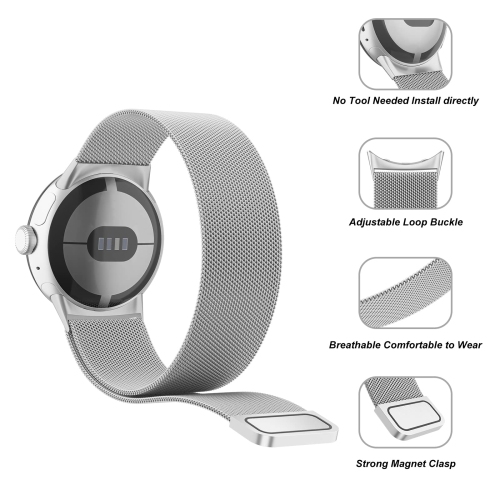 Metal Band Compatible with Google Pixel Watch Bands for Women Men, Stainless Steel Mesh Loop Adjustable Wristband Replacement Strap for Google Pixel