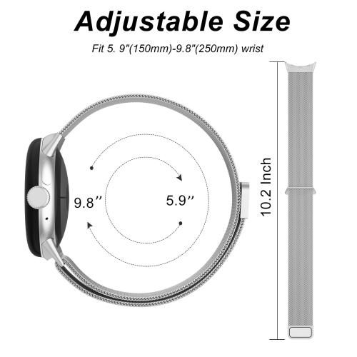 Metal Band Compatible with Google Pixel Watch Bands for Women Men, Stainless Steel Mesh Loop Adjustable Wristband Replacement Strap for Google Pixel
