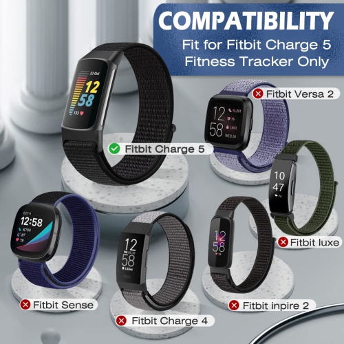 Sport Loop Nylon Watch Bands Only Compatible with Fitbit Charge 5 Bands, Adjustable Breathable Replacement Soft Nylon Loop Wristband Accessories for