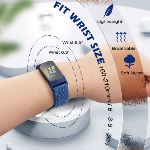 Sport Loop Nylon Watch Bands Only Compatible with Fitbit Charge 5 Bands, Adjustable Breathable Replacement Soft Nylon Loop Wristband Accessories for