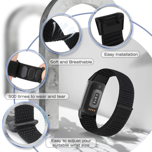 Sport Loop Nylon Watch Bands Only Compatible with Fitbit Charge 5 Bands, Adjustable Breathable Replacement Soft Nylon Loop Wristband Accessories for