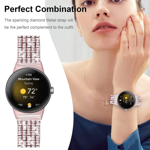 Miimall compatible avec le bracelet de montre Pixel de Google, bracelet de remplacement en acier inoxydable avec diamants et pierres du Rhin pour