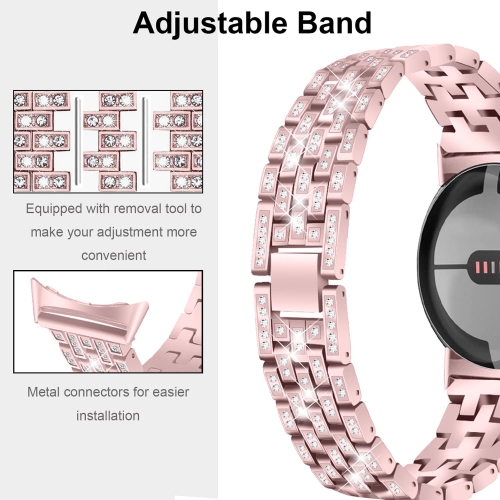 Miimall compatible avec le bracelet de montre Pixel de Google, bracelet de remplacement en acier inoxydable avec diamants et pierres du Rhin pour