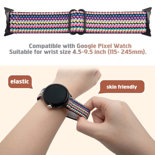 2 Pack Stretchy Nylon Compatible with Google Pixel Watch Band for Women Men, Elastic Soft Braided Sport Bands Accessories Strap Replacement for