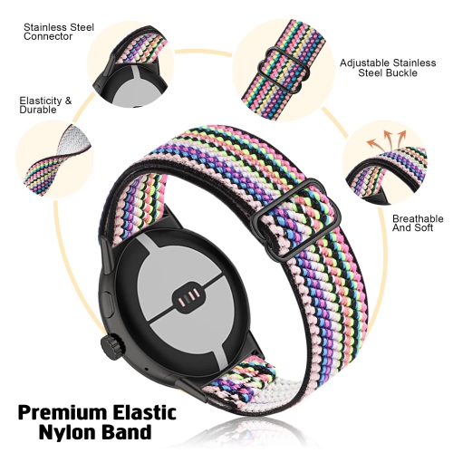 2 Pack Stretchy Nylon Compatible with Google Pixel Watch Band for Women Men, Elastic Soft Braided Sport Bands Accessories Strap Replacement for