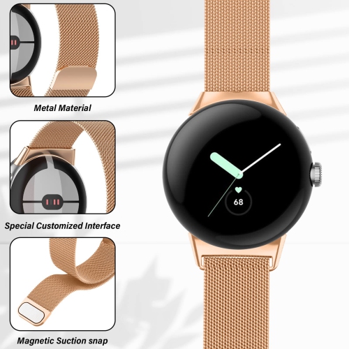 Kakurookie Compatible for Google Pixel Smart Watch Bands Women Men, Stainless Steel Magnetic Metal Strap Quick Release Replacement Wristband Bracelet