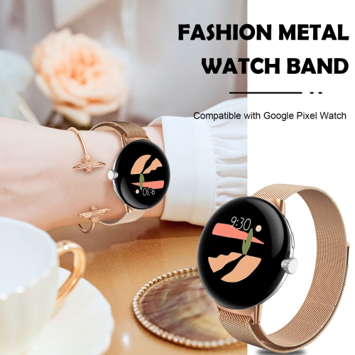 Kakurookie Compatible for Google Pixel Smart Watch Bands Women Men, Stainless Steel Magnetic Metal Strap Quick Release Replacement Wristband Bracelet