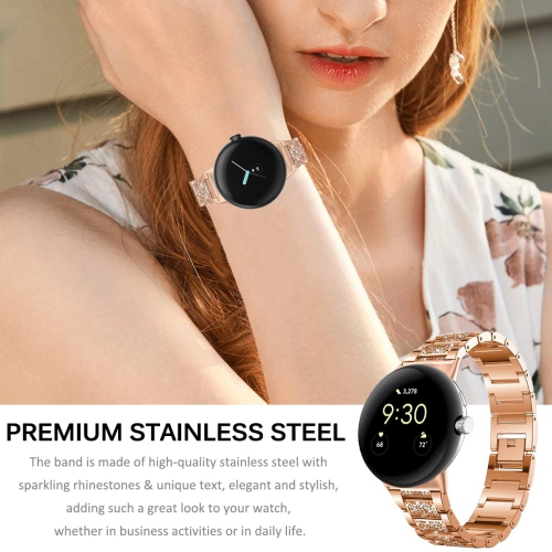 Miimall compatible avec le bracelet de montre Pixel de Google, bracelet de remplacement en acier inoxydable avec diamants et pierres du Rhin pour