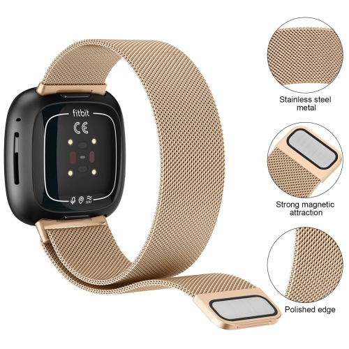 Bracelet en métal pour Sense 2/Sense de Fitbit, bracelets pour femmes Versa 4/Versa 3 de Fitbit, bracelet magnétique en mailles en acier inoxydable