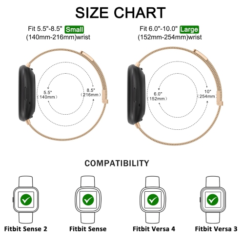 Bracelet en métal pour Sense 2/Sense de Fitbit, bracelets pour femmes Versa 4/Versa 3 de Fitbit, bracelet magnétique en mailles en acier inoxydable
