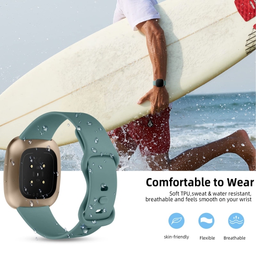4 Pack Sport Bands Compatible with Fitbit Versa 3/Versa 4 Bands/Fitbit Sense Bands, Soft Durable TPU Waterproof Wristband Replacement Straps for