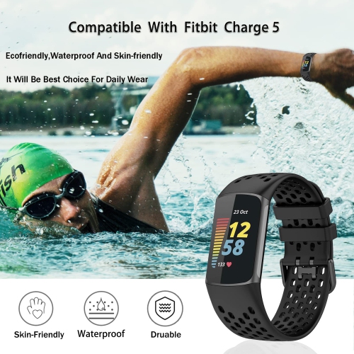 2 bracelets silicone compatibles Fitbit charge 5, étanche, respirant. Souple, remplacement app. Sport aout., bracelet silicone souple. Pour charge 5