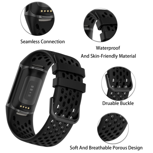 2 bracelets silicone compatibles Fitbit charge 5, étanche, respirant. Souple, remplacement app. Sport aout., bracelet silicone souple. Pour charge 5
