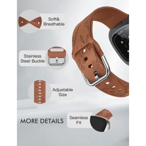 Bracelet gravé floral compatible avec les bracelets Sense, Sense 2, Versa 3, Versa 4, pour femmes, bracelet en silicone souple Dandelion Wildflower