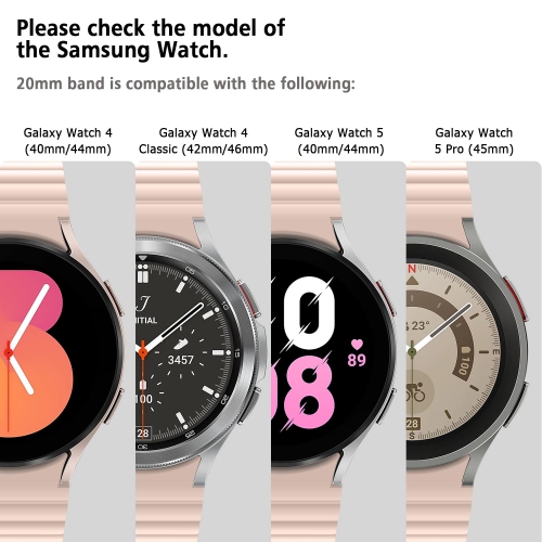 Bracelets HITZEE compatibles avec les bracelets Galaxy Watch 4 40 mm de Samsung Galaxy Watch 5, bracelet sport à boucle magnétique 20 mm en silicone