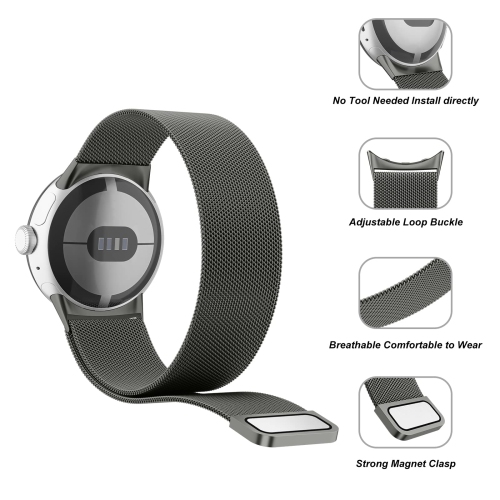 Bracelet métal compatible avec les bracelets Pixel montre Google pour femmes, bracelet remplacement bracelet boucle mailles inox pour Pixel montre