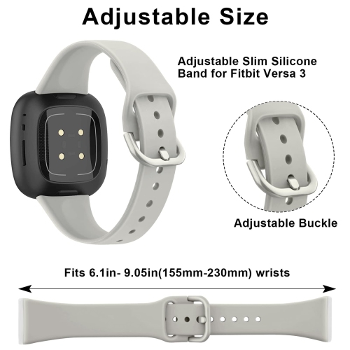 Pack 3 Slim Bands Compatible with Fitbit Sense & Sense 2/Versa 3 & 4, Soft Silicone Replacement Sport Wristbands Compatible for Fitbit Versa 3 &