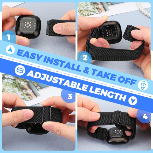 Enkic Adjustable Elastic Watch Bands Compatible with Fitbit Versa 4/Fitbit Versa 3/Fitbit Sense 2/Fitbit Sense Bands for Men Women, 6 Pack Soft Nylon