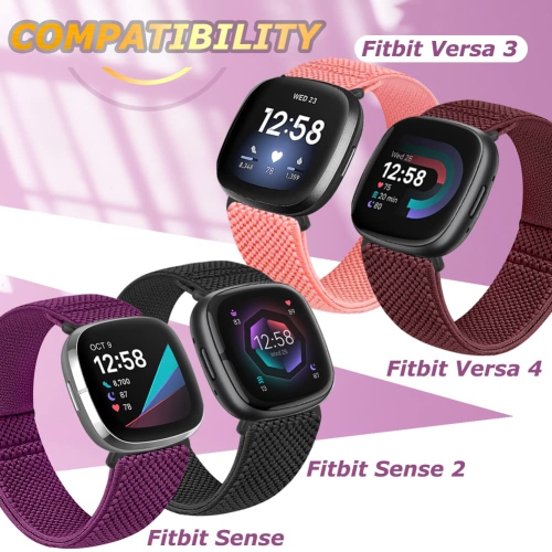 Enkic Adjustable Elastic Watch Bands Compatible with Fitbit Versa 4/Fitbit Versa 3/Fitbit Sense 2/Fitbit Sense Bands for Men Women, 6 Pack Soft Nylon