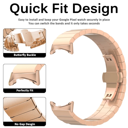 Miimall Compatible with Google Pixel Watch Band Men Women, Stainless Steel Metal with Butterfly Clasp Replacement Bracelet Strap for Google Pixel