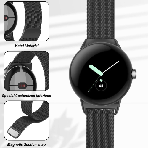 Kakurookie Compatible for Google Pixel Smart Watch Bands Women Men, Stainless Steel Magnetic Metal Strap Quick Release Replacement Wristband Bracelet