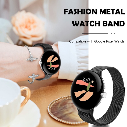 Kakurookie Compatible for Google Pixel Smart Watch Bands Women Men, Stainless Steel Magnetic Metal Strap Quick Release Replacement Wristband Bracelet