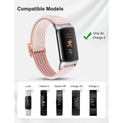 Paquet de 2 bracelets compatibles Fitbit charge 5 pour femmes bracelet sport cuir boucle élastique ajustable bracelet sport cuir boucle Solo pour