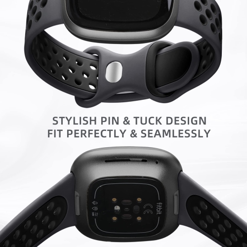 4 Pack Sport Band Compatible for Fitbit Versa 3/Versa 4/ Fitbit Sense/ Sense 2 Bands Women Men, Soft Wristband Replacement Accessories for Fitbit