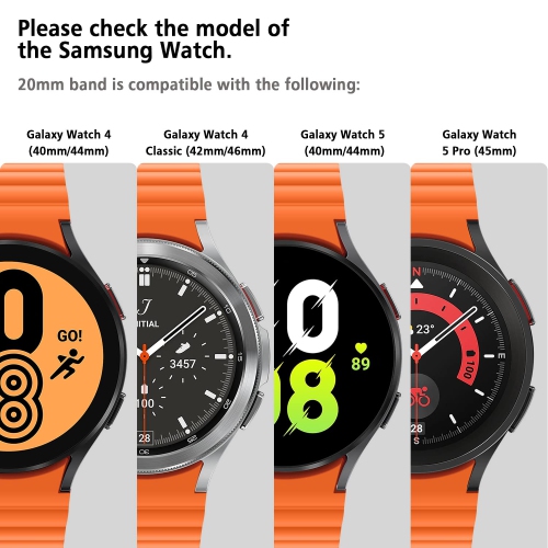 Bracelets HITZEE compatibles avec les bracelets Galaxy Watch 4 40 mm de Samsung Galaxy Watch 5, bracelet sport à boucle magnétique 20 mm en silicone