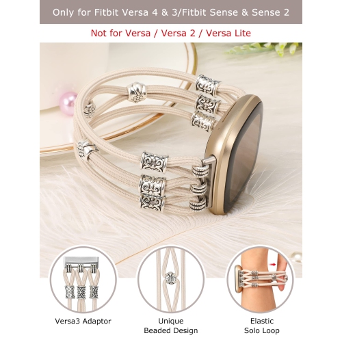 Handmade Boho Strap Compatible with Fitbit Sense Bands/Sense 2/Versa 3/Versa 4 Bands Women, Elastic Nylon Wristbands Stylish Solo Loop Bracelet for