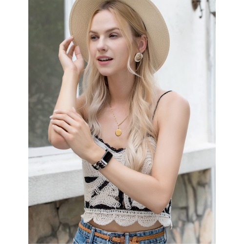 Beaded Bracelet Compatible with Fitbit Charge 5 Bands for Women Girl, Handmade Cute Classy Strap Elastic Soft Stylish Solo Loop Wristband Montre