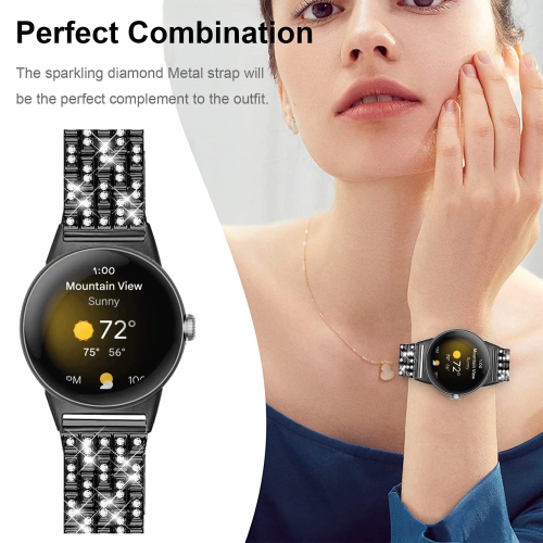 Miimall Compatible with Google Pixel Watch Band, Bling Diamond Rhinestone Stainless Steel Metal Replacement Strap Wristband for Google Pixel Watch