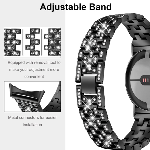 Miimall Compatible with Google Pixel Watch Band, Bling Diamond Rhinestone Stainless Steel Metal Replacement Strap Wristband for Google Pixel Watch