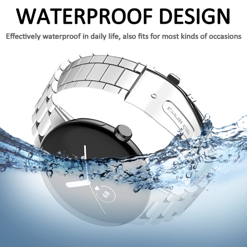 Miimall Compatible with Google Pixel Watch Band Metal, No Gap Stainless Steel Metal Wristband Strap Band for Google Pixel Watch 2022 Men Women