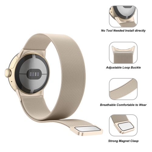 Metal Band Compatible with Google Pixel Watch Bands for Women Men, Stainless Steel Mesh Loop Adjustable Wristband Replacement Strap for Google Pixel