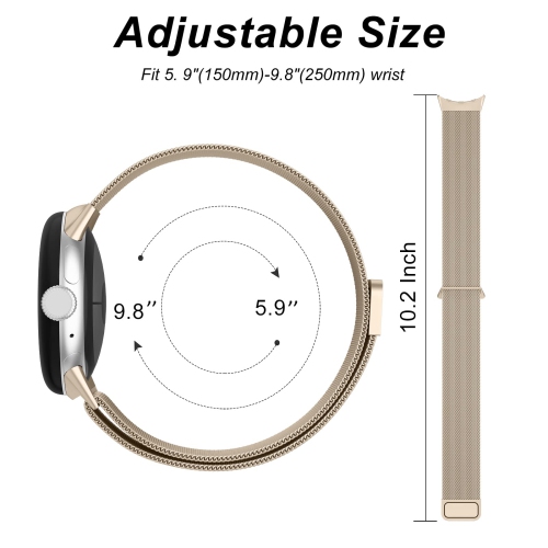 Metal Band Compatible with Google Pixel Watch Bands for Women Men, Stainless Steel Mesh Loop Adjustable Wristband Replacement Strap for Google Pixel