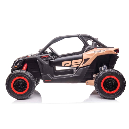 KidsVIP Kids Ride On Can-Am Maverick RS UTV 2x24V Battery Powered Off Road Buggy: Rubber Wheels, 2 Leather Seats, 4x4 AWD, Music Player, Remote