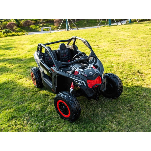 KidsVIP Kids Ride On Can-Am Maverick RS UTV 2x24V Battery Powered Off Road Buggy: Rubber Wheels, 2 Leather Seats, 4x4 AWD, Music Player, Remote