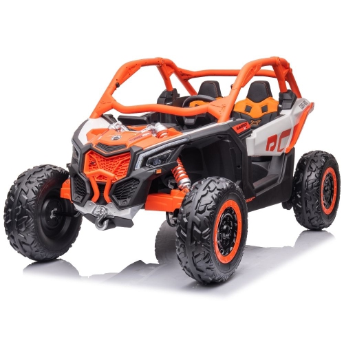 KidsVIP Kids Ride On Can-Am Maverick RS UTV 2x24V Battery Powered Off Road Buggy: Rubber Wheels, 2 Leather Seats, 4x4 AWD, Music Player, Remote