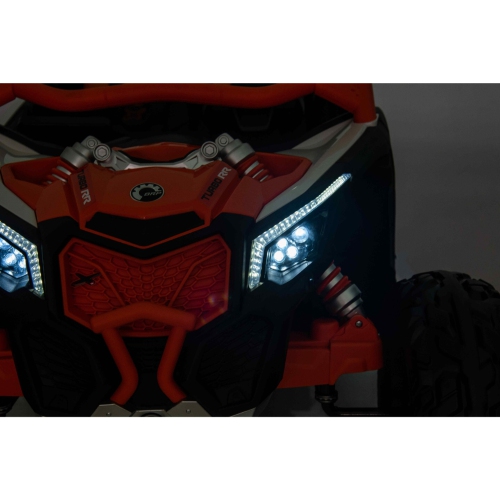 KidsVIP Kids Ride On Can-Am Maverick RS UTV 2x24V Battery Powered Off Road Buggy: Rubber Wheels, 2 Leather Seats, 4x4 AWD, Music Player, Remote