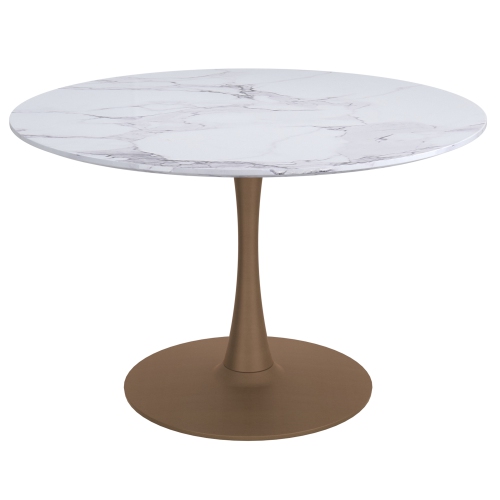 BRILLCOOL  "zilo 48"" Round Dining Table Large Faux Marble/aged Gold" In White