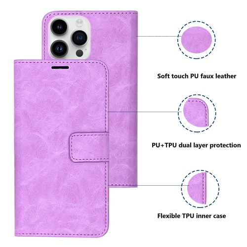 XCRS Folio Housse de portefeuille magnétique, pochette en cuir PU avec fente pour carte et étui pour iPhone 14 Pro