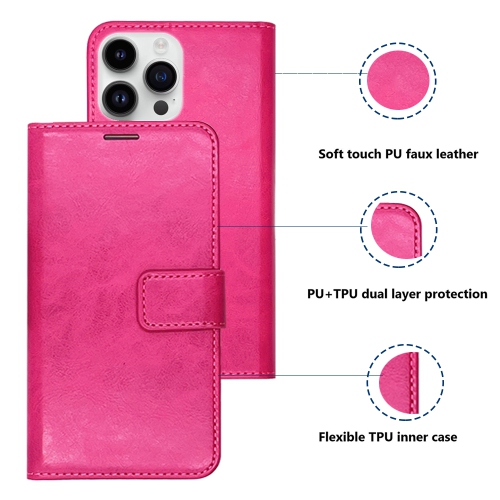 XCRS Folio Housse de portefeuille magnétique, pochette en cuir PU avec fente pour carte et étui pour iPhone 14 Pro