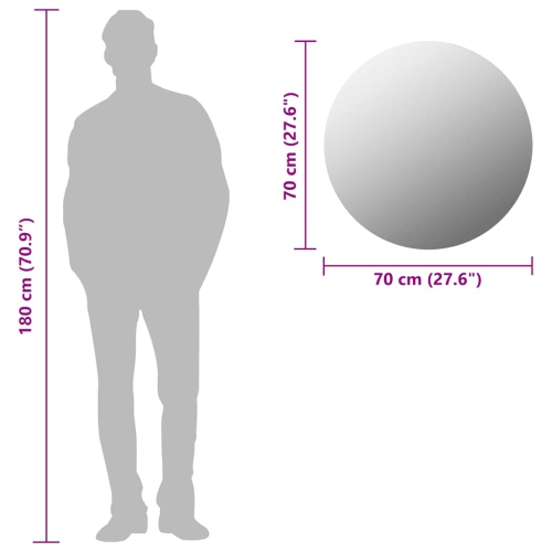 vidaXL Wall Mirror 27.6" Round Glass