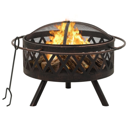 vidaXL Rustic Fire Pit with Poker 29.9 XXL Steel"