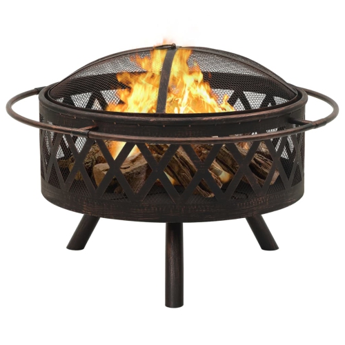 vidaXL Rustic Fire Pit with Poker 29.9 XXL Steel"