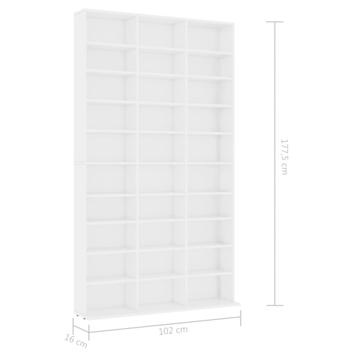 vidaXL CD Cabinet White 40.6"x9"x69.9" Chipboard