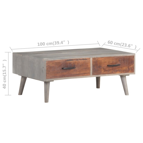 vidaXL Coffee Table Gray 39.4"x23.6"x15.7" Solid Rough Mango Wood