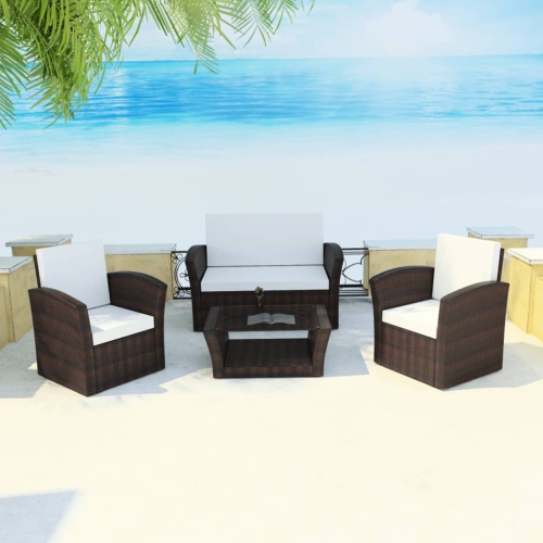 VIDAXL  4 Piece Patio Lounge Set With Cushions Poly Rattan In Brown